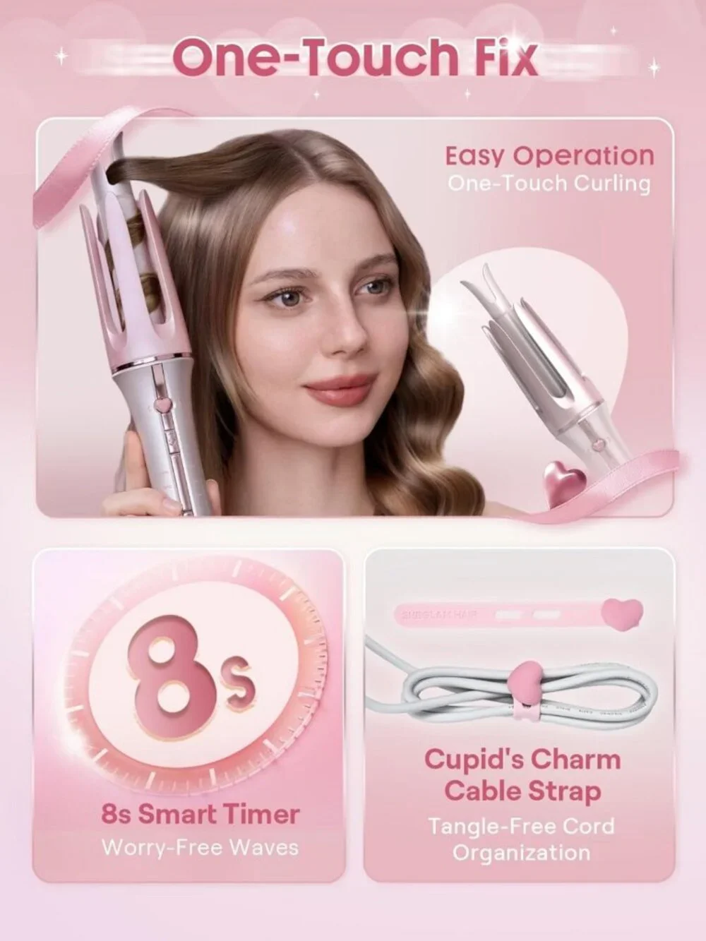 Automatic Pink Curling Iron for Women - 1 Inch, Perfect Gift for Gorgeous Curls
